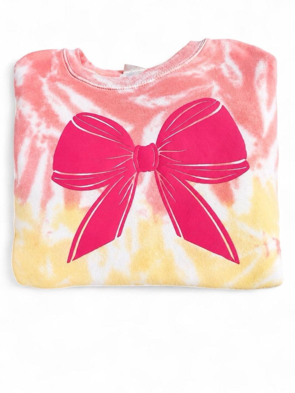 Women’s Tie-Dye Bow Graphic Sweatshirt - Pink & Yellow